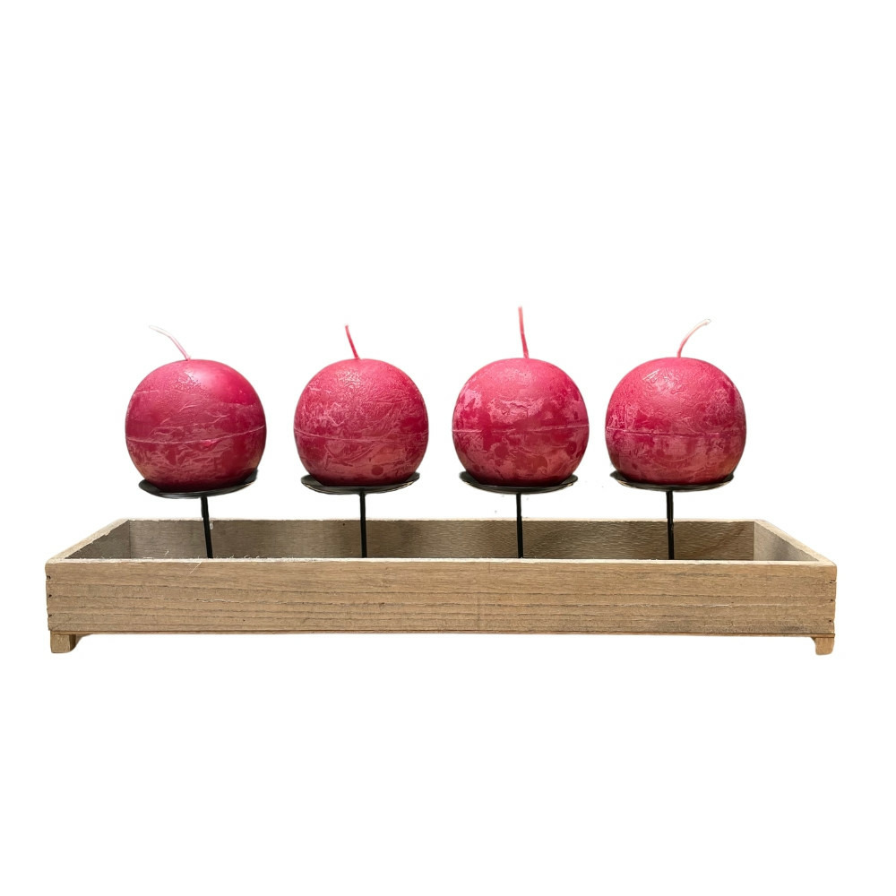 Bougeoir 4 supports en bois et métal marron 46 x 13 x 11