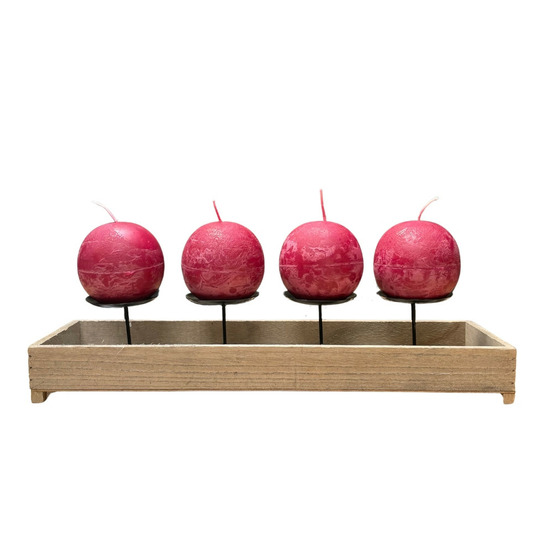 Bougeoir 4 supports en bois et métal marron 46 x 13 x 11