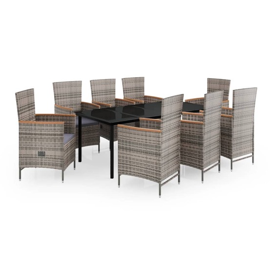 Ensemble à manger de jardin avec coussins 9 pcs gris