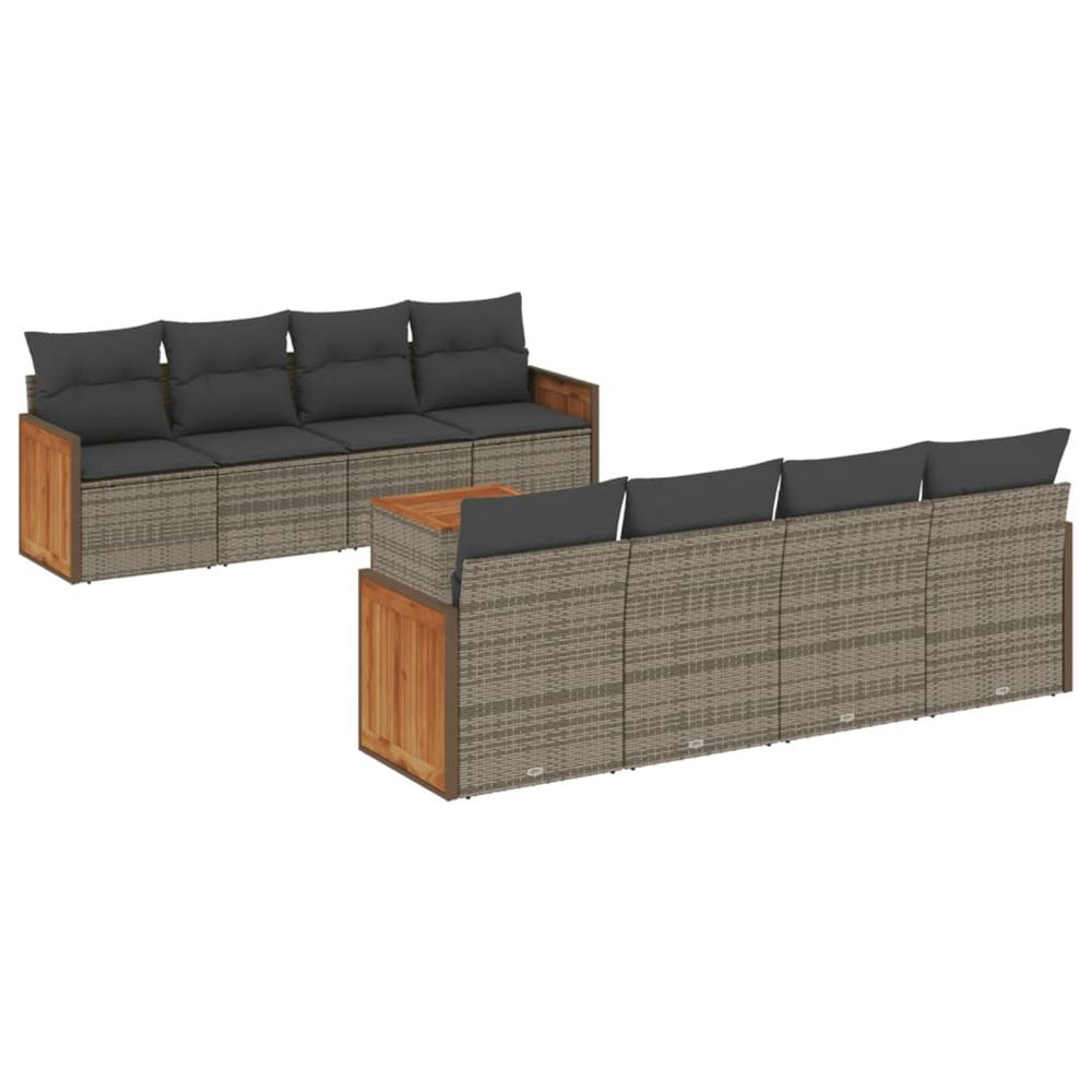 Salon de jardin 9 pcs avec coussins gris résine tressée