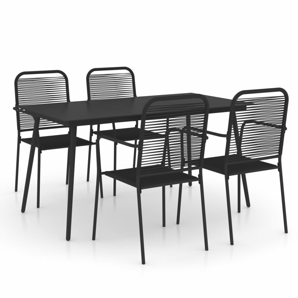 Mobilier à dîner d'extérieur 5 pièces corde en coton et acier noir