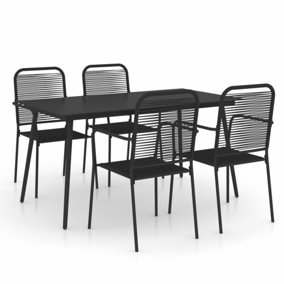 Mobilier à dîner d'extérieur 5 pièces corde en coton et acier noir
