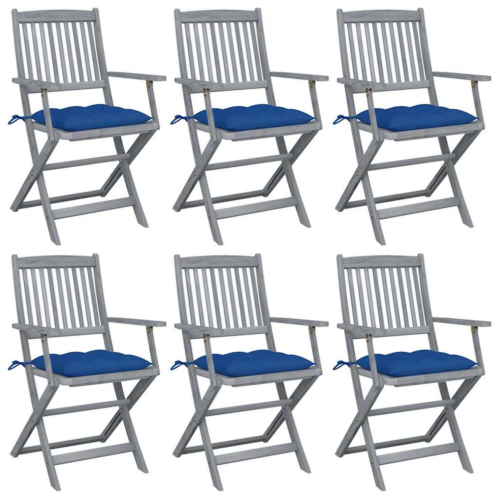Chaises pliantes 6 pièces avec coussins en bois d'acacia massif