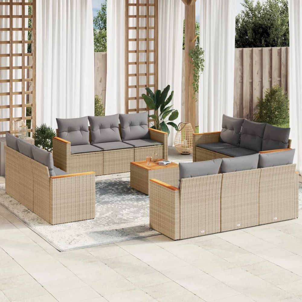 Salon de jardin et coussins 13 pcs mélange beige résine tressée