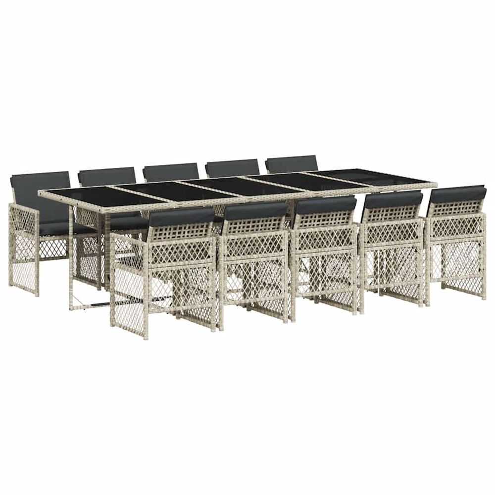 Ensemble à manger de jardin 11pcs avec coussins gris poly rotin