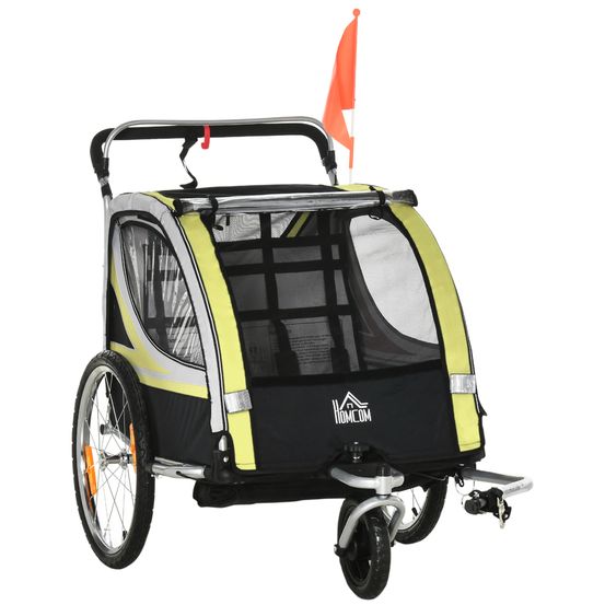 Remorque vélo enfant acier polyester promenade 2-en-1 convertible 142x75x101cm jaune