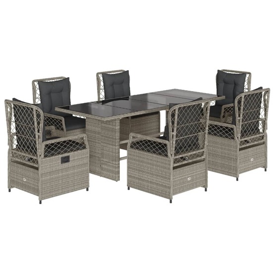 Ensemble à manger de jardin et coussins 7 pcs gris clair rotin