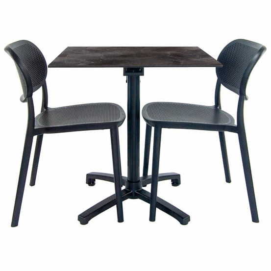 Restootab - lot de 1 table pliable pierre foncée + 2 chaises pour terrasse