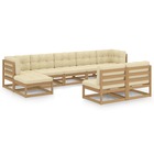 Salon de jardin meuble d'extérieur ensemble de mobilier 9 pièces avec coussins marron miel bois de pin