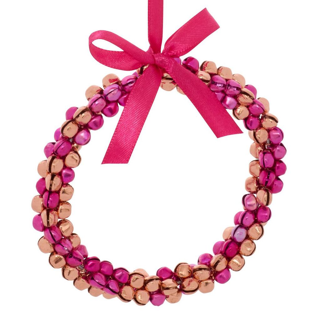 Suspension de sapin en forme de grelot en métal rose et or 11 cm