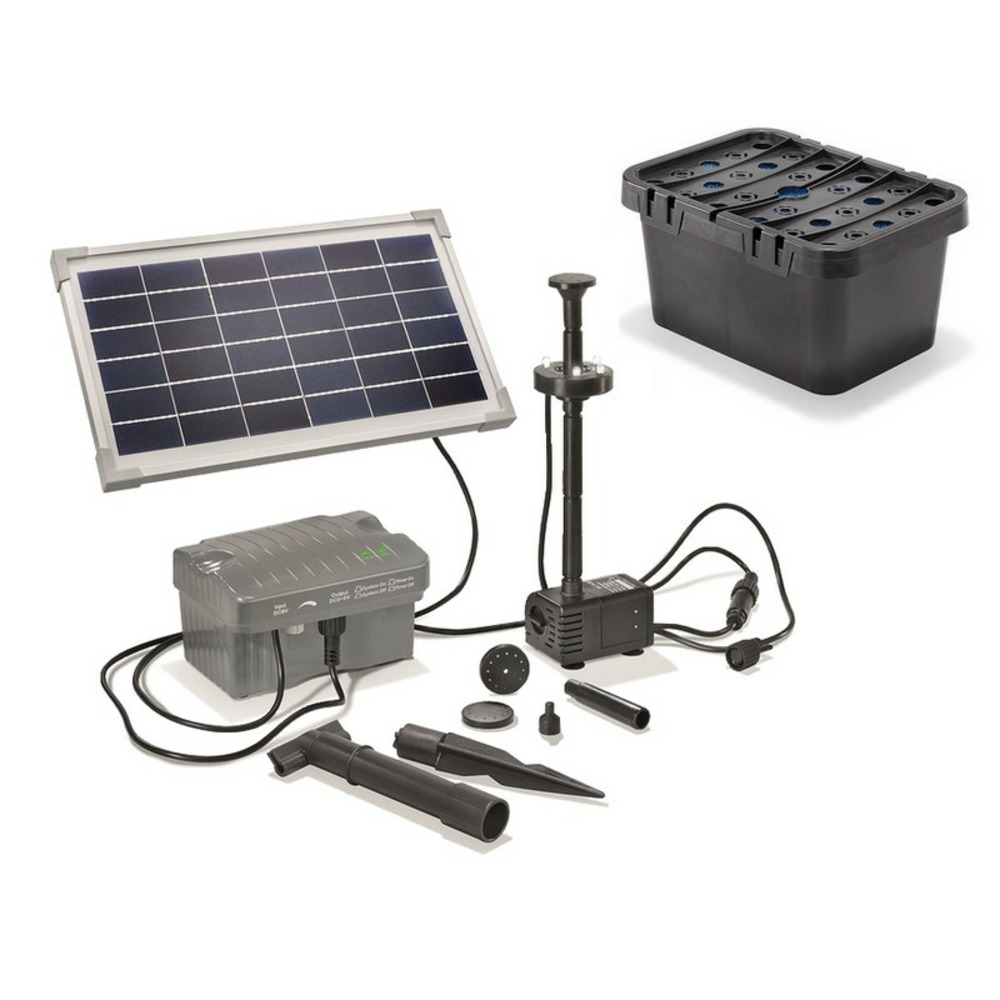 Kit pompe solaire bassin avec filtre, batterie et anneau led, 300l-8w