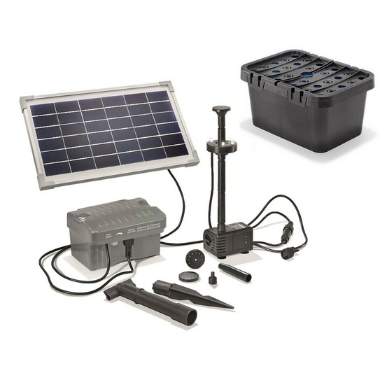 Kit pompe solaire bassin avec filtre, batterie et anneau led, 300l-8w