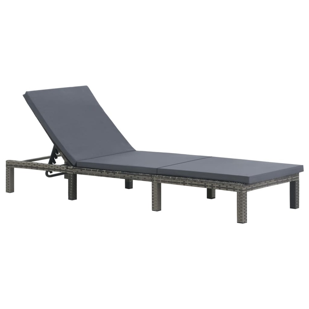 Transat chaise longue bain de soleil lit de jardin terrasse meuble d'extérieur avec coussin résine tressée anthracite 02_0012