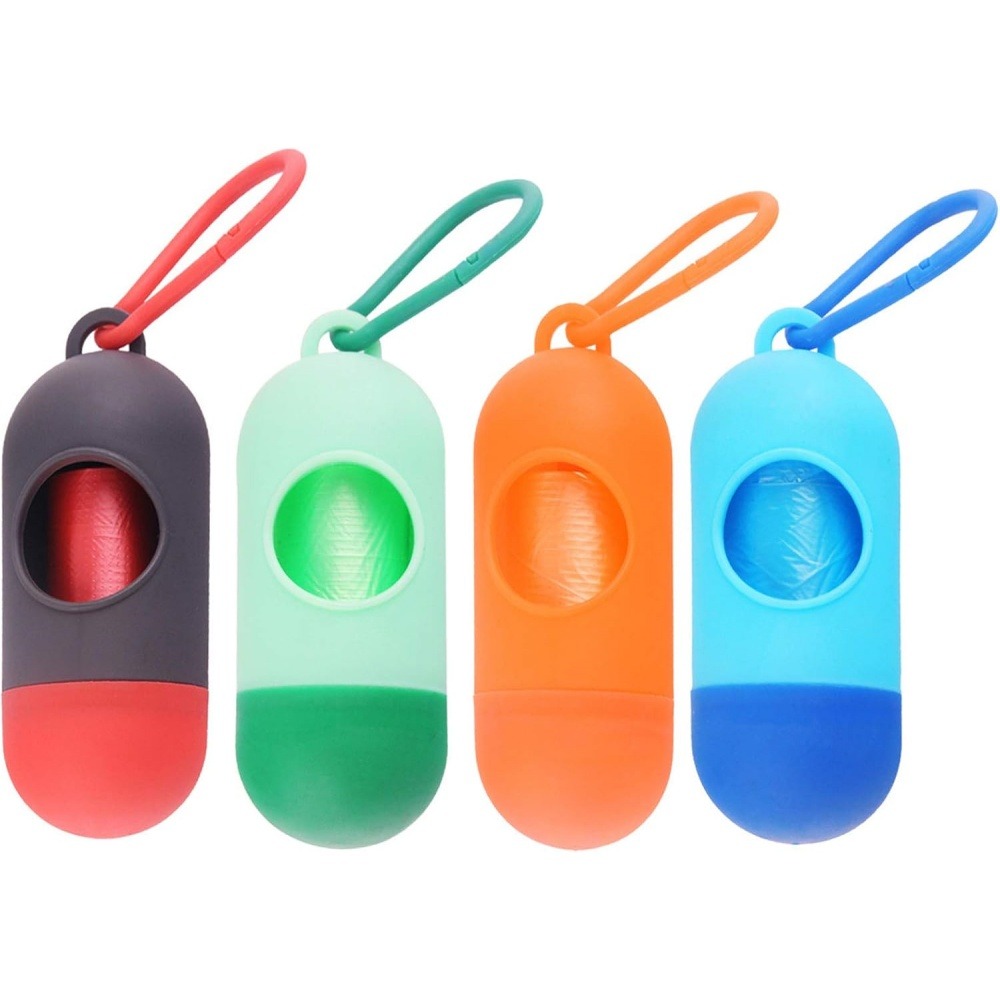 Distributeur de sacs poubelle pour chiens-4 pièces : gris et rouge + bleu clair et bleu foncé + vert clair et vert foncé + orange