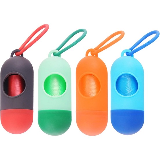 Distributeur de sacs poubelle pour chiens-4 pièces : gris et rouge + bleu clair et bleu foncé + vert clair et vert foncé + orange