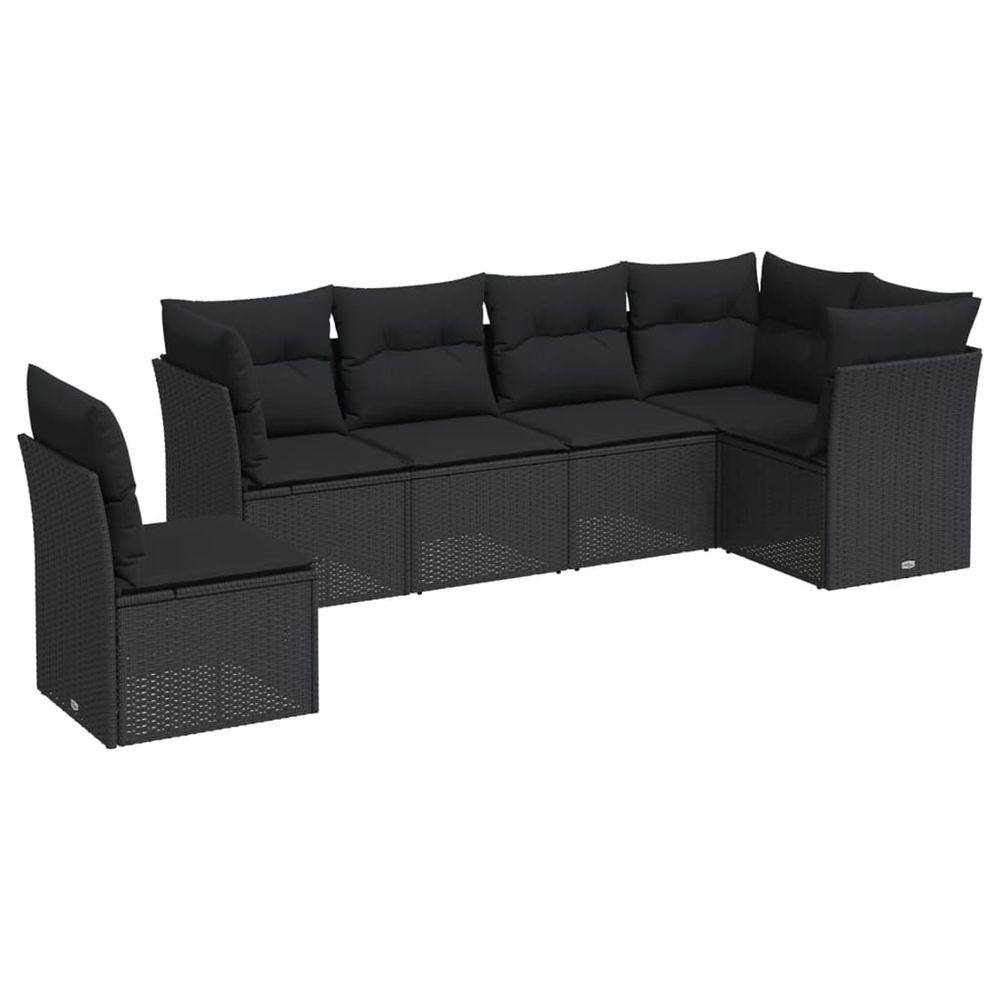 Salon de jardin 6 pcs avec coussins noir résine tressée
