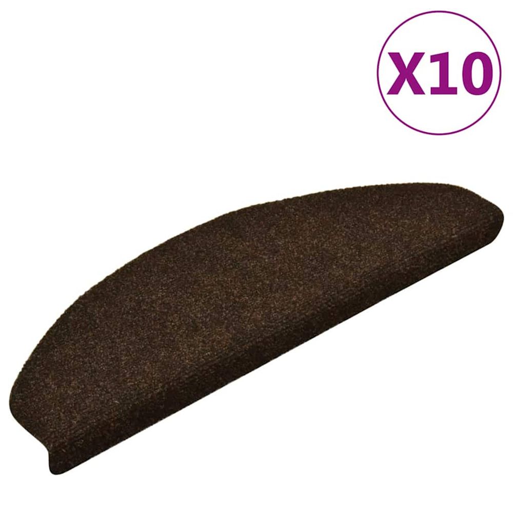Tapis d'escalier auto-adhésifs 10 pièces 65 x 21 x 4 cm marron demi-rond grand