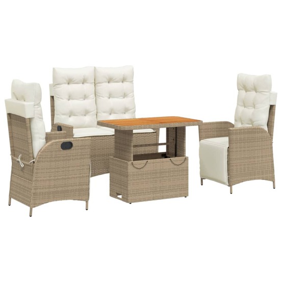 Ensemble à manger de jardin coussins 4 pcs beige résine tressée
