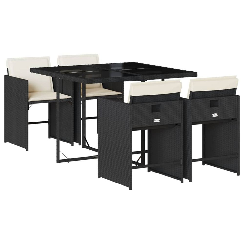 Ensemble à manger de jardin coussins 5pcs noir résine tressée