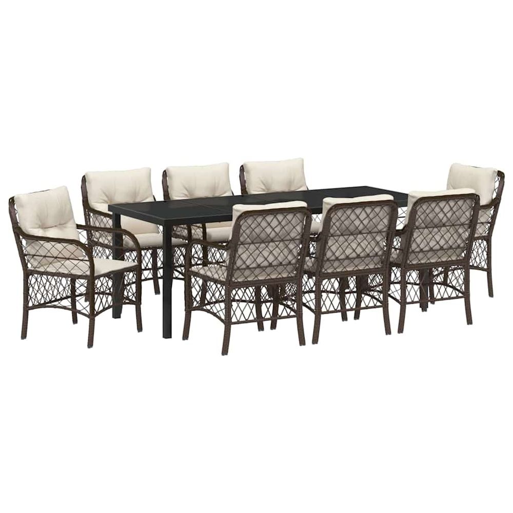 Ensemble de salle à manger pour jardin 9 pc marron polyrotin