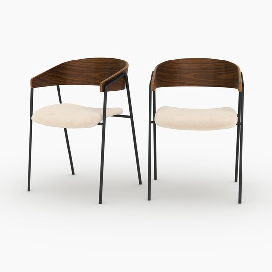 Esmée-lot de 2 chaises en velours blanc cassé et bois de noyer