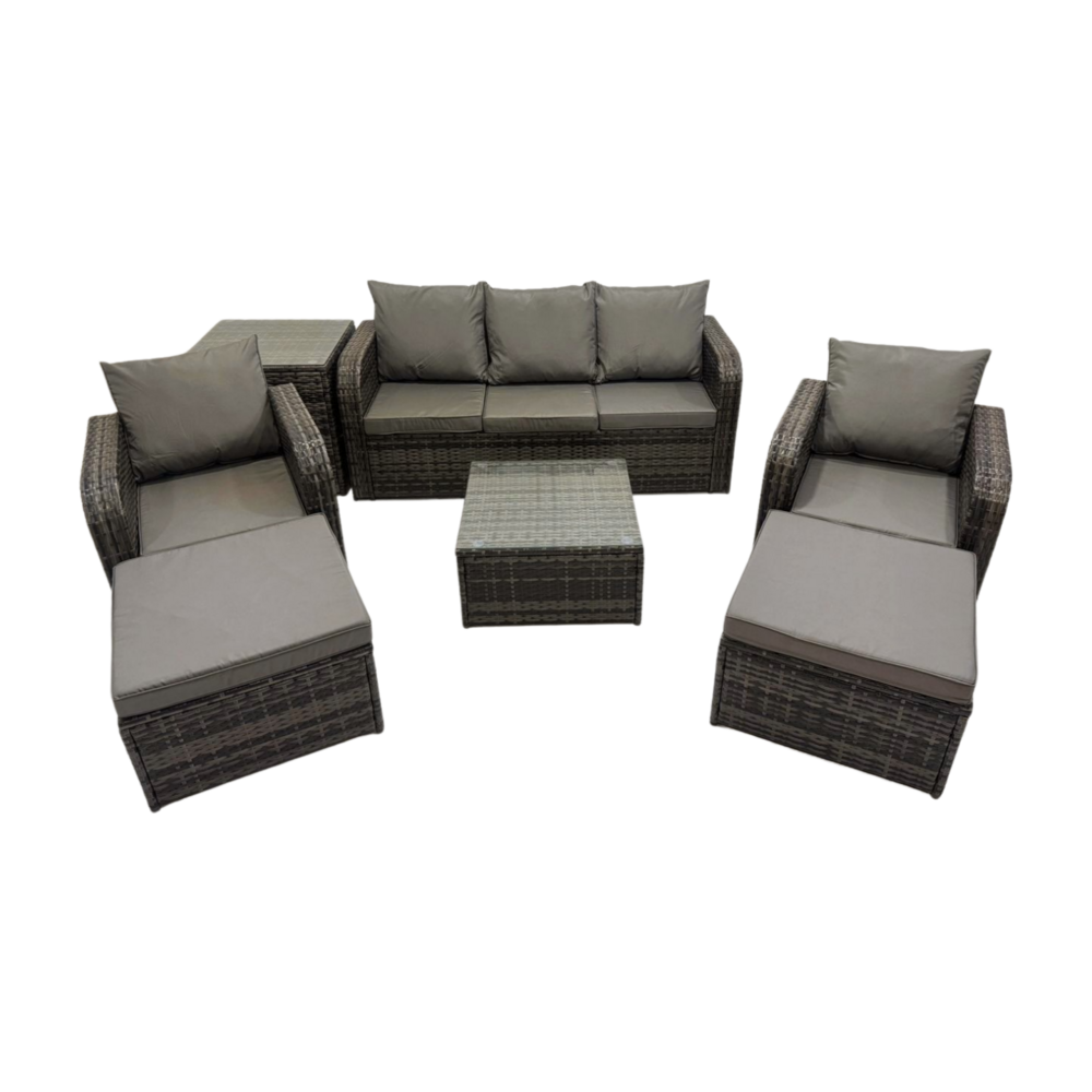Ensembles de meubles de jardin 7 places ensemble de canapés en rotin avec table basse carrée table d'appoint 2 grand tabourets