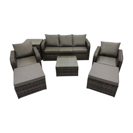 Ensembles de meubles de jardin 7 places ensemble de canapés en rotin avec table basse carrée table d'appoint 2 grand tabourets