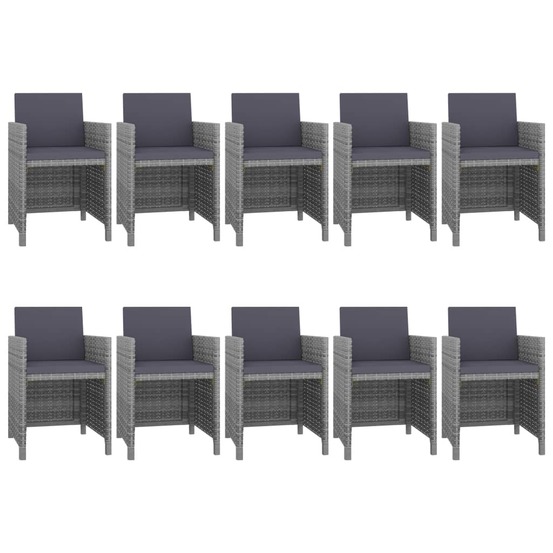 Salon de jardin 11 pcs avec coussins résine tressée gris