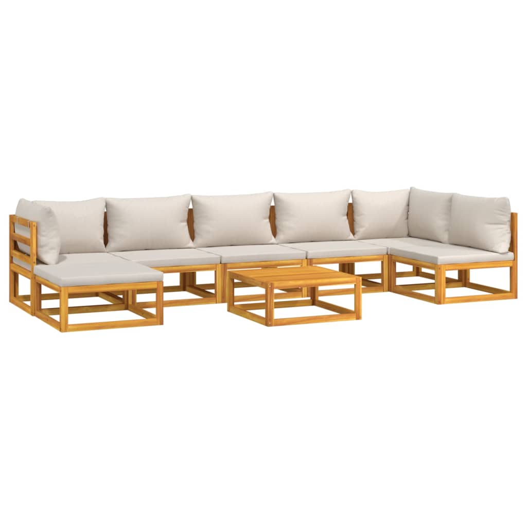 Salon de jardin meuble d'extérieur ensemble de mobilier 8 pièces avec coussins gris clair bois massif