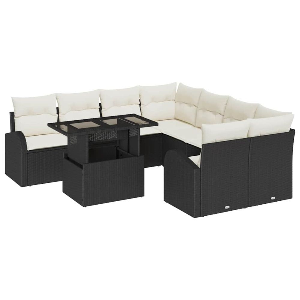 Ensemble de canapé de jardin 9 pièces noir poly rattan