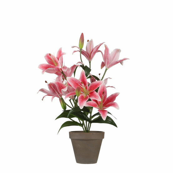 Mica decorations plante artificielle lis tigré en pot ciment - h47 x ø45 cm - fuchsia