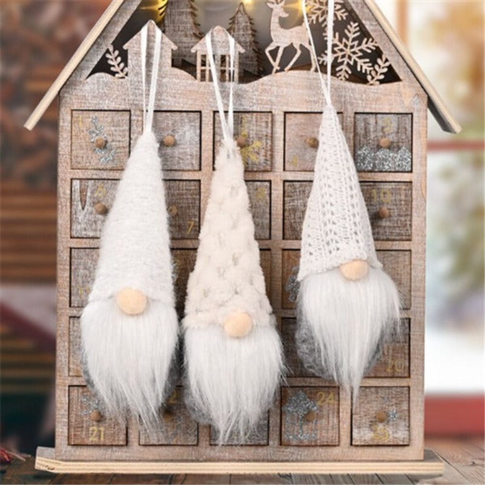 Lot de 3 lutins de noël à suspendre - blanc