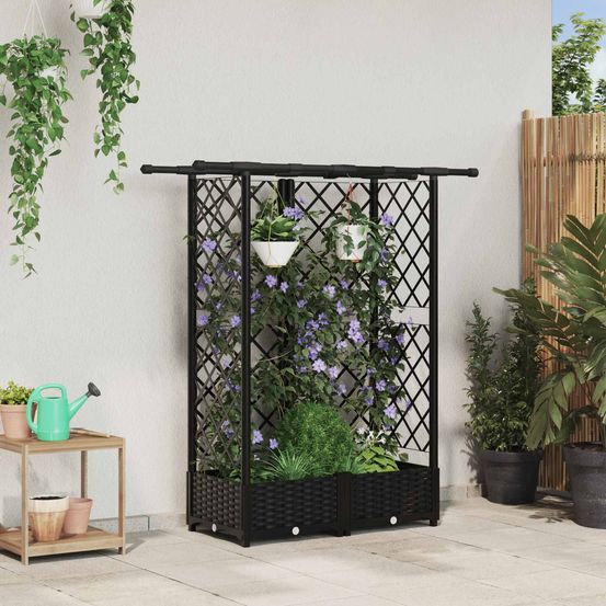 Jardinière surélevée pp pour balcon et jardin avec treillis 124x40x121cm noir