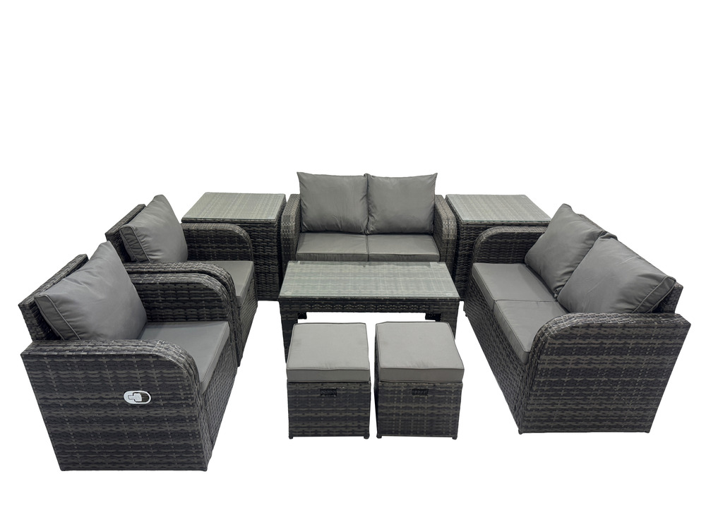 9 pièces ensemble salon de jardin extérieur en polyrotin avec fauteuil table basse 2 petits tabourets