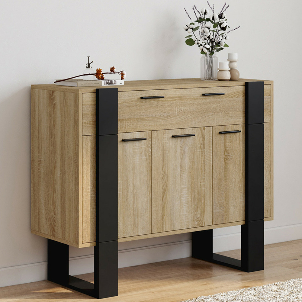 Buffet 100 cm phoenix 3 portes et 1 tiroir bois et noir