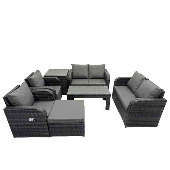 Salon de jardin avec table basse rectangulaire table d'appoint grand tabouret 7 places ensemble de canapés en rotin