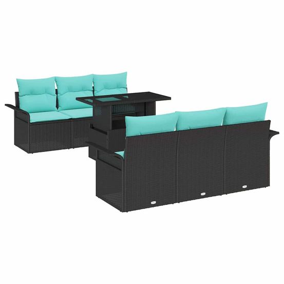 Ensemble de canapé de jardin 7 pc 6 place noir polyrotin