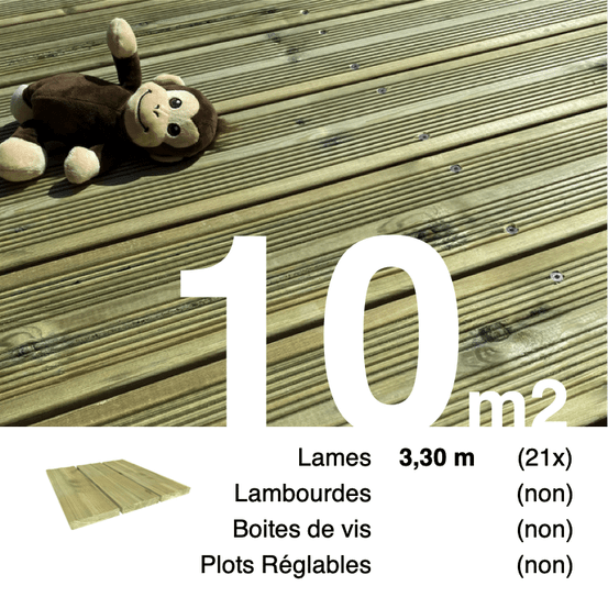 Lames de terrasse pin autoclave vert 27 x 145 mm • longueur 3,3 m • classe 4 • lot pour 10 m²