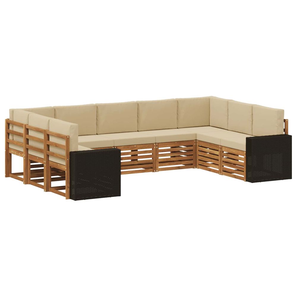 Ensemble de canapés d'extérieur 9 pc naturel et beige polyester