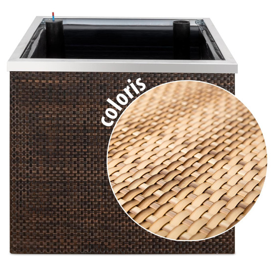 Jardinière en résine tressée avec réserve d'eau et cadre en aluminium 50 x 50 x