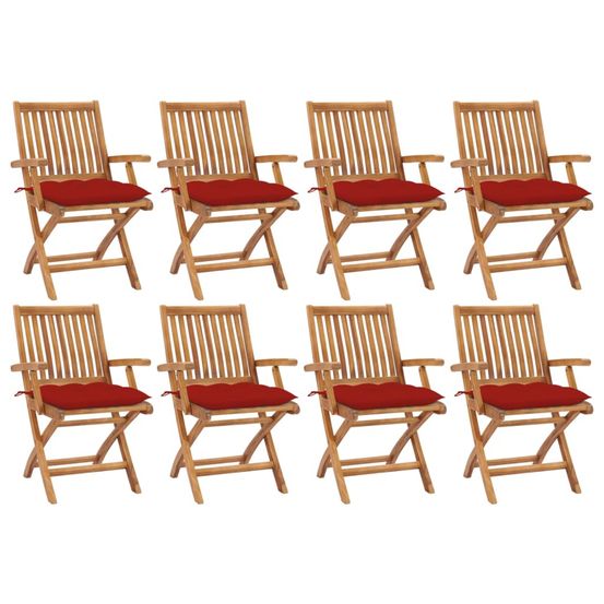 Chaises pliables de jardin avec coussins lot de 8 teck solide