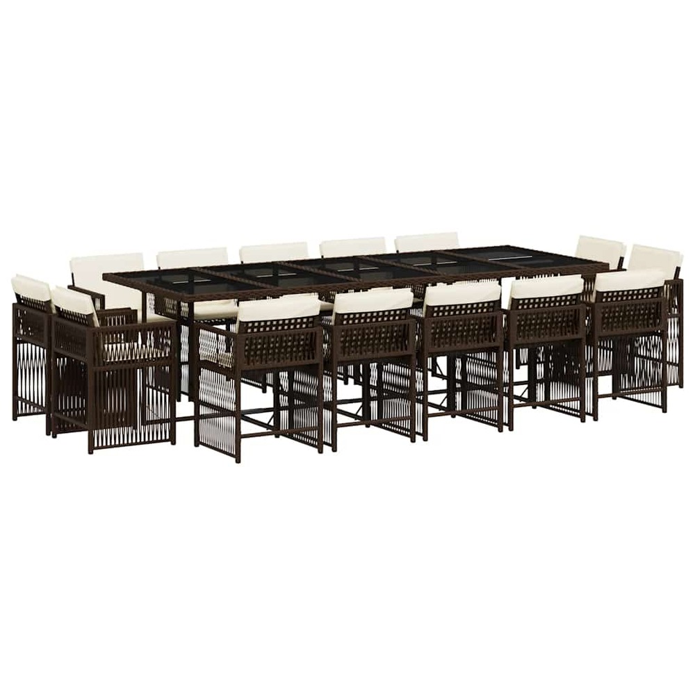Ensemble à manger de jardin avec coussins 15 pcs marron rotin
