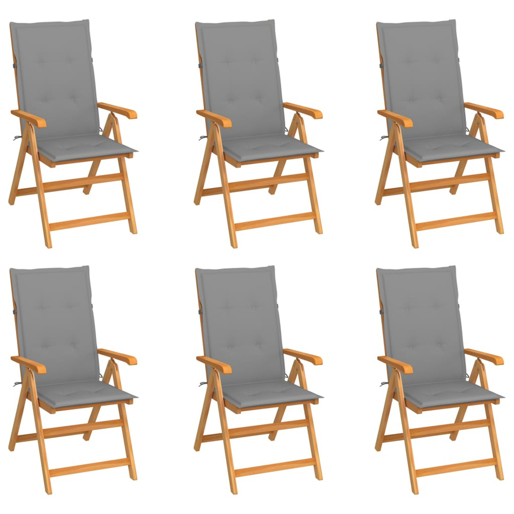 Chaises de jardin lot de 6 avec coussins gris bois teck massif