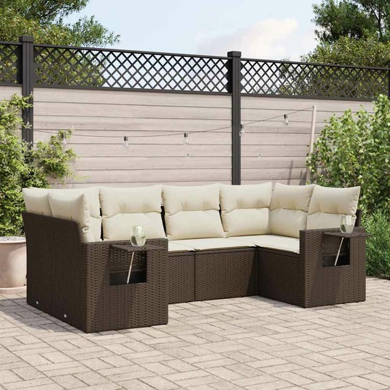 Salon de jardin avec coussins 6 pcs marron résine tressée