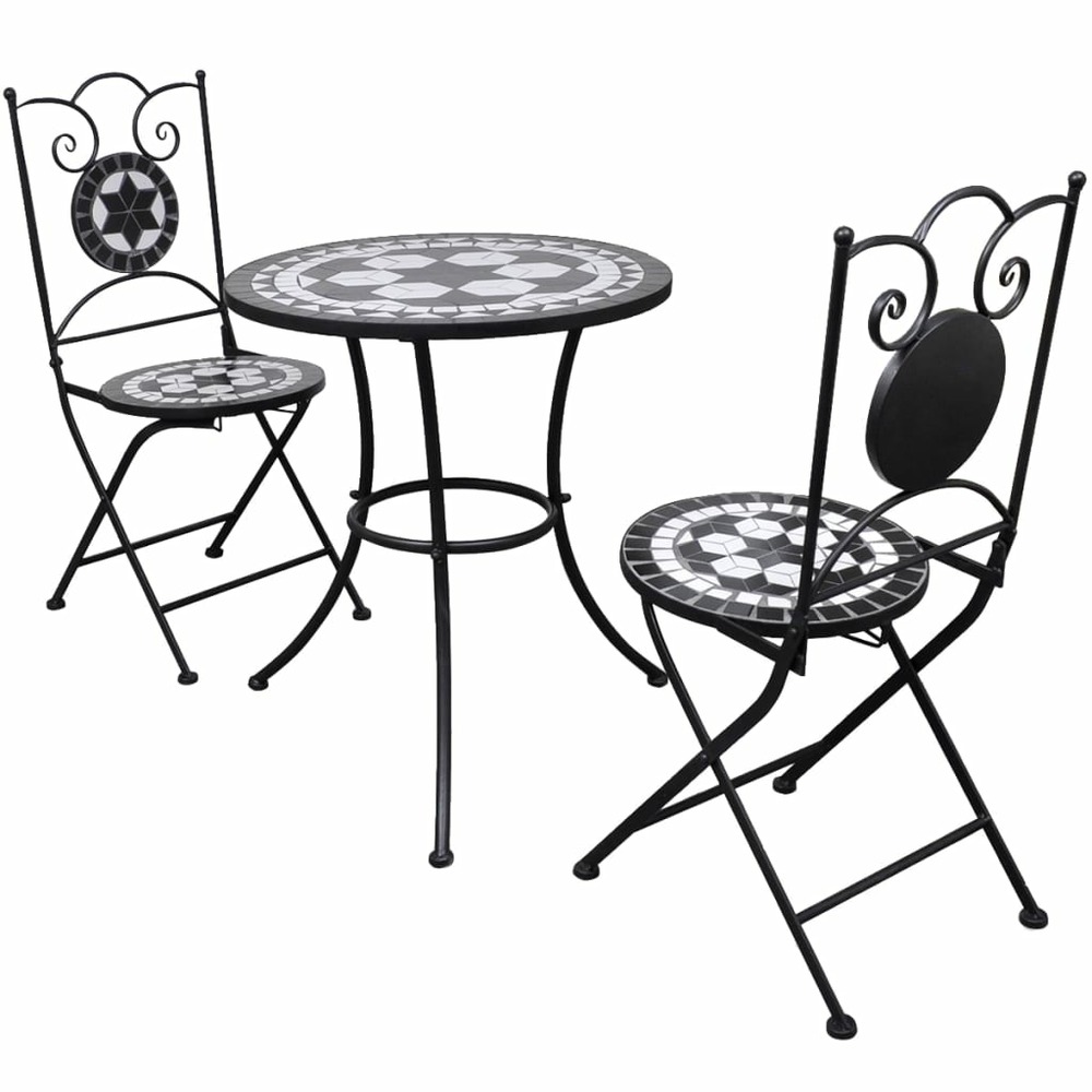 Mobilier de bistro 3 pièces carreaux céramiques noir et blanc