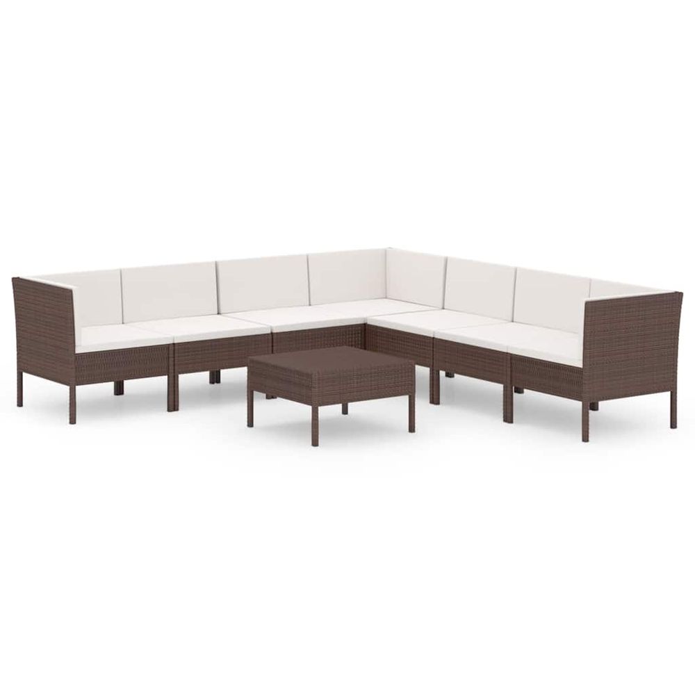 Salon de jardin 8 pcs avec coussins résine tressée marron