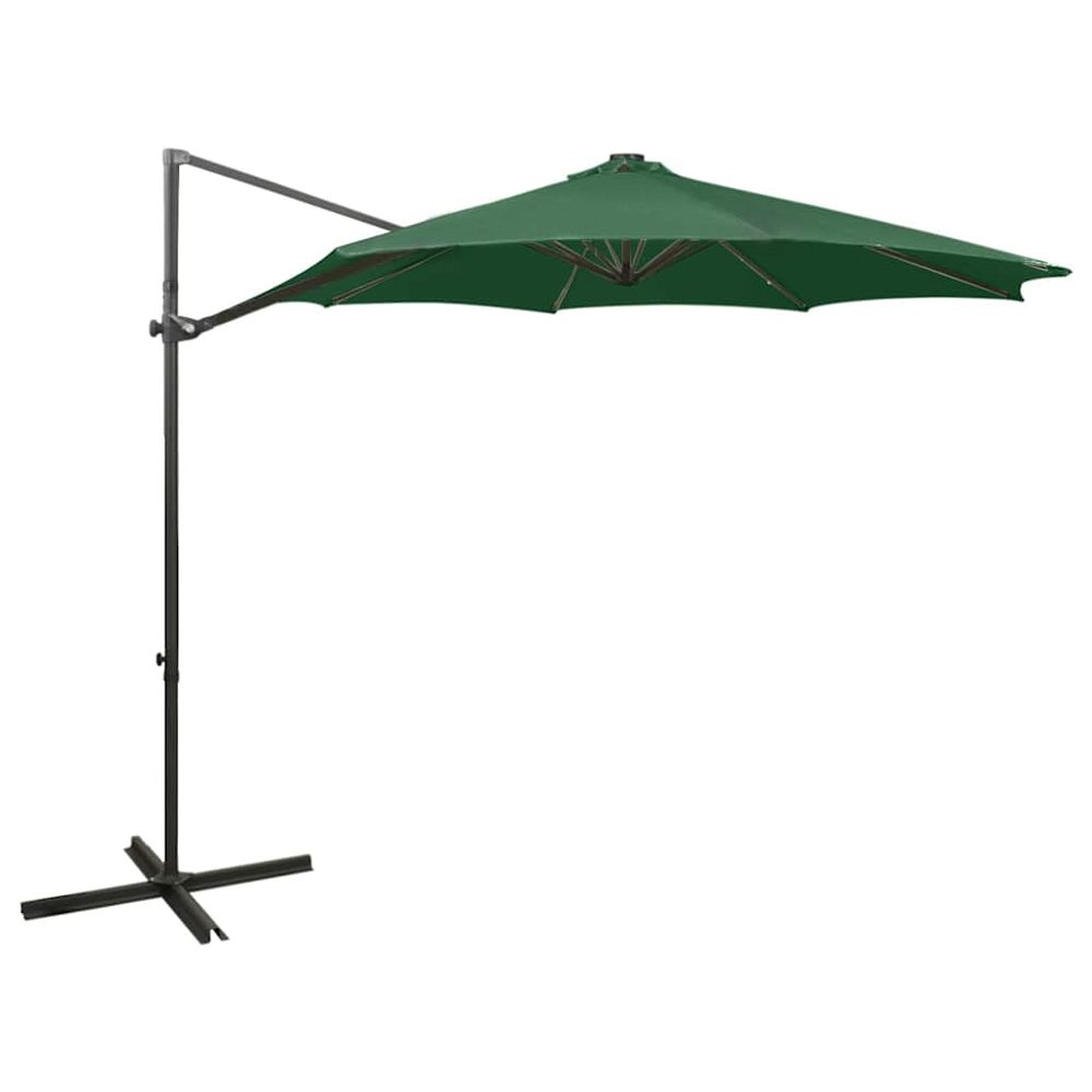 Parasol de jardin en porte-à-faux et mât et lumières led vert