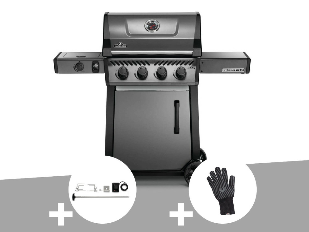 Barbecue à gaz freestyle f425sib - 4 brûleurs + sizzle zone + kit rôtissoire + g