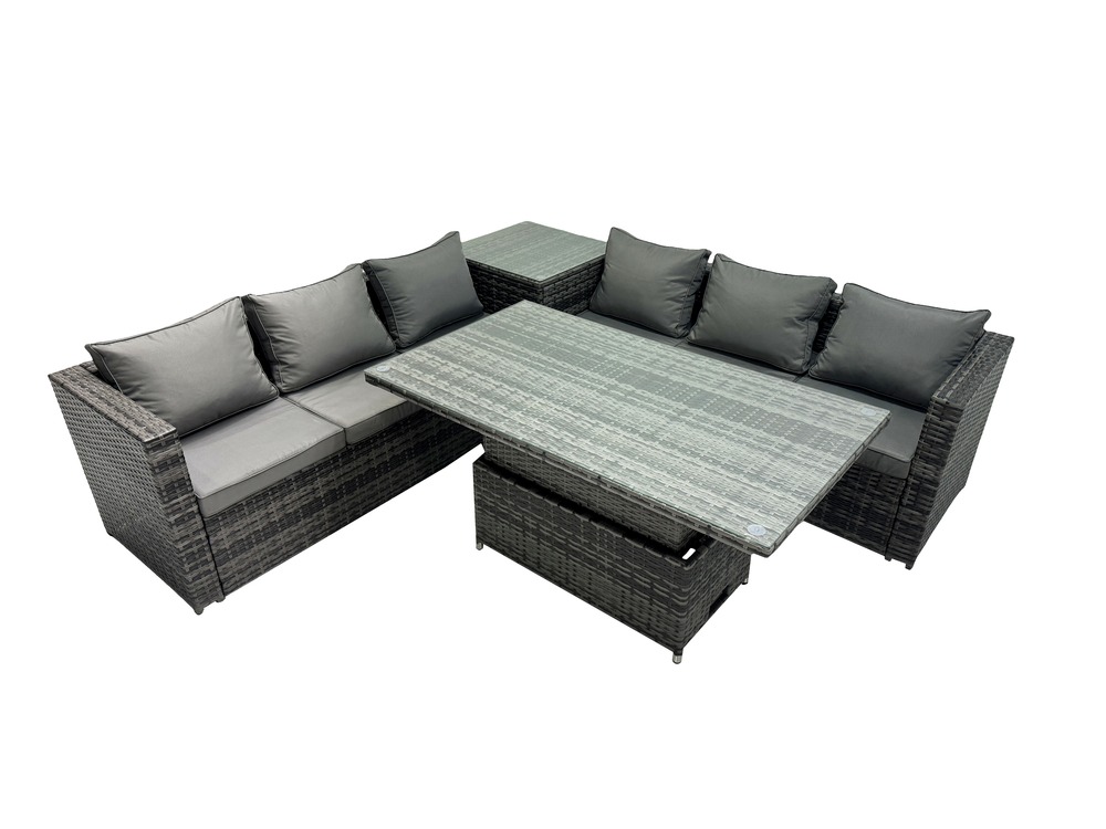 6 places salon de jardin extérieur en résine avec table à manger réglable en hauteur avec table d'appoint