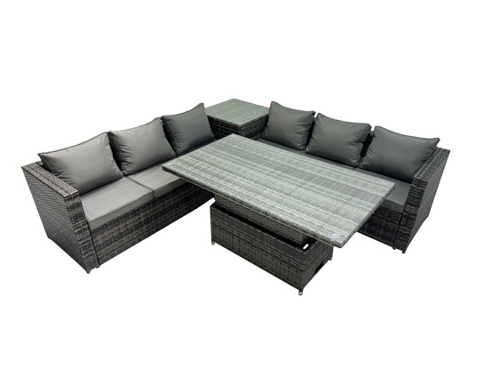 6 places salon de jardin extérieur en résine avec table à manger réglable en hauteur avec table d'appoint